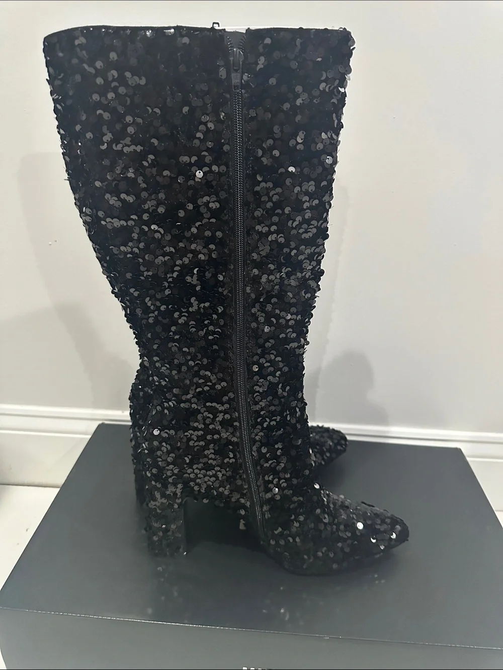 Women's Tall Glitter Block Heel Boots Size 11